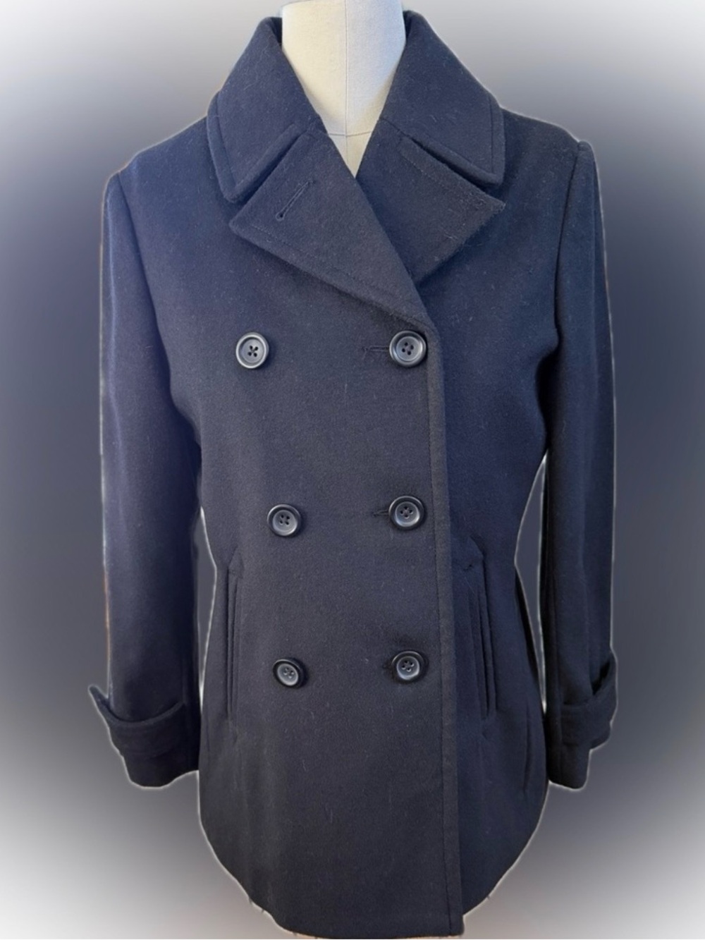 Lands End Black Wool Peacoat in size 4P LIKE NEW